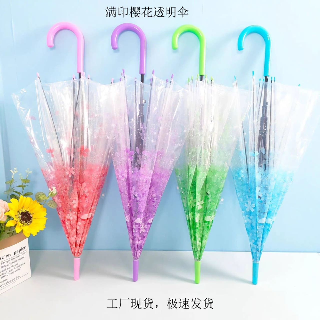 Cherry Blossom Print Transparent Umbrella