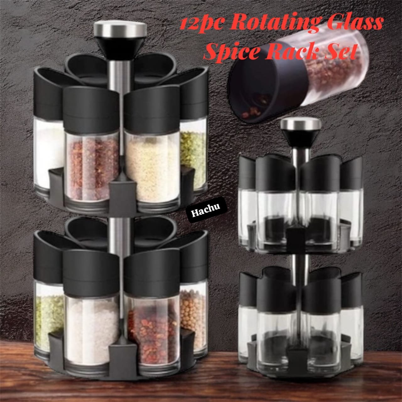 12pc Rotating Glass Spice Set