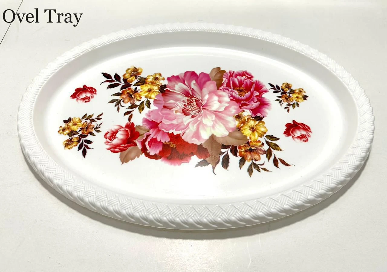 Elegant Floral Oval Serving Tray