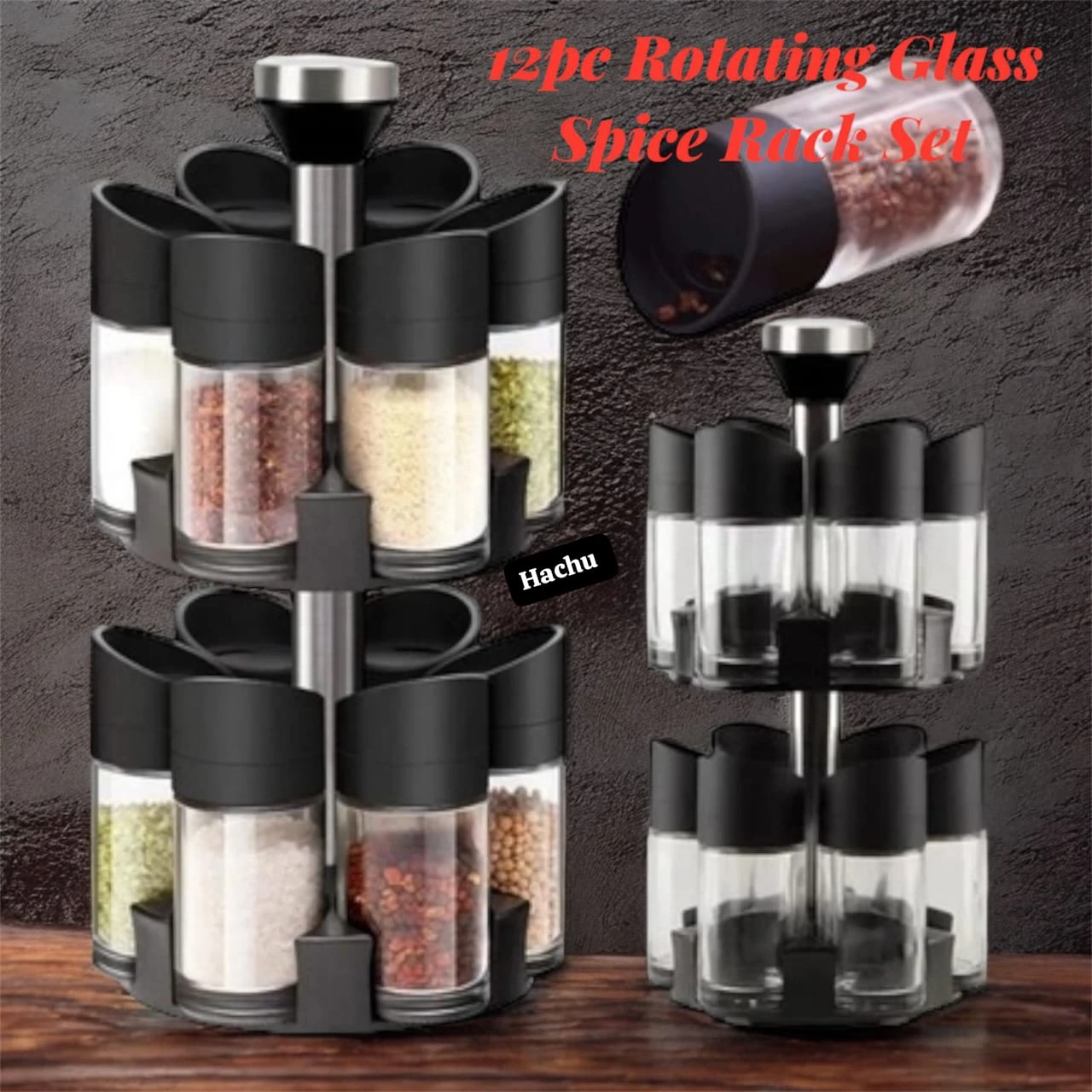 12pc Rotating Glass Spice Set