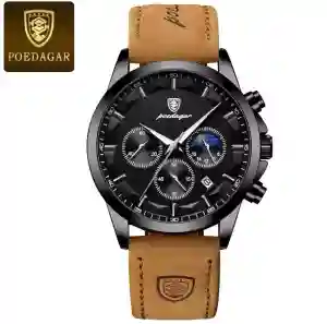 POEDAGAR DATE FASHION LEATHER STRAP WATCHES FOR MEN