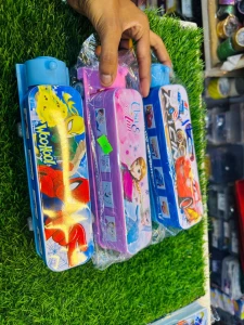 Kids Cartoon Car-Style Pencil Box with Wheels (Blue)