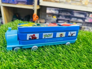 Kids Cartoon Car-Style Pencil Box with Wheels (Blue)