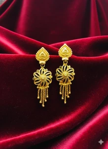 Gold-Toned or Plated Floral Jhumka Drop Earrings