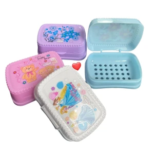 Assorted Cartoon & Floral Print Hinged Plastic Soap Cases (Pack of 4)